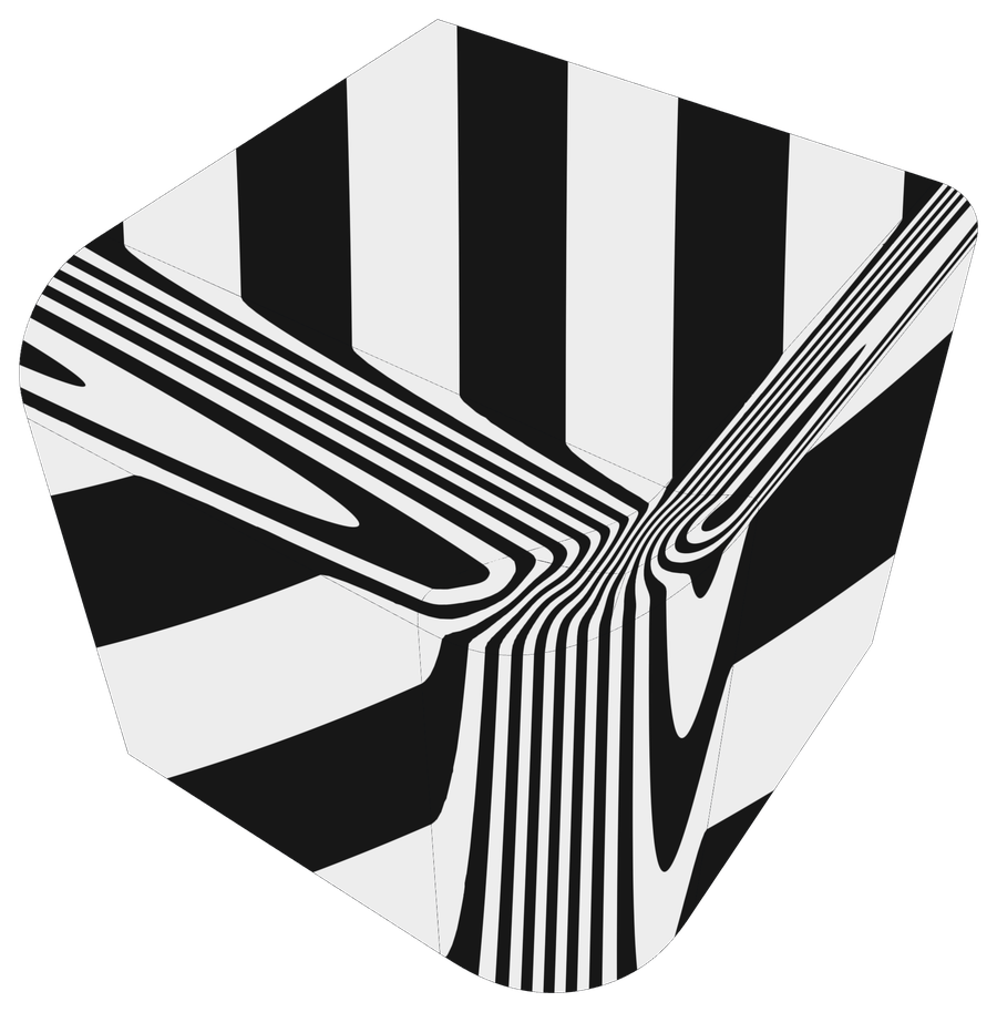 A rounded block corner in black and white zebra stripes that bend smoothly through the corner.